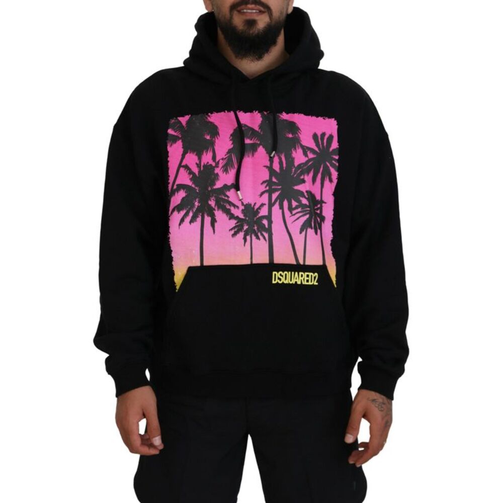 Dsquared² Black Cotton Hooded Printed Men Pullover Men's Sweater